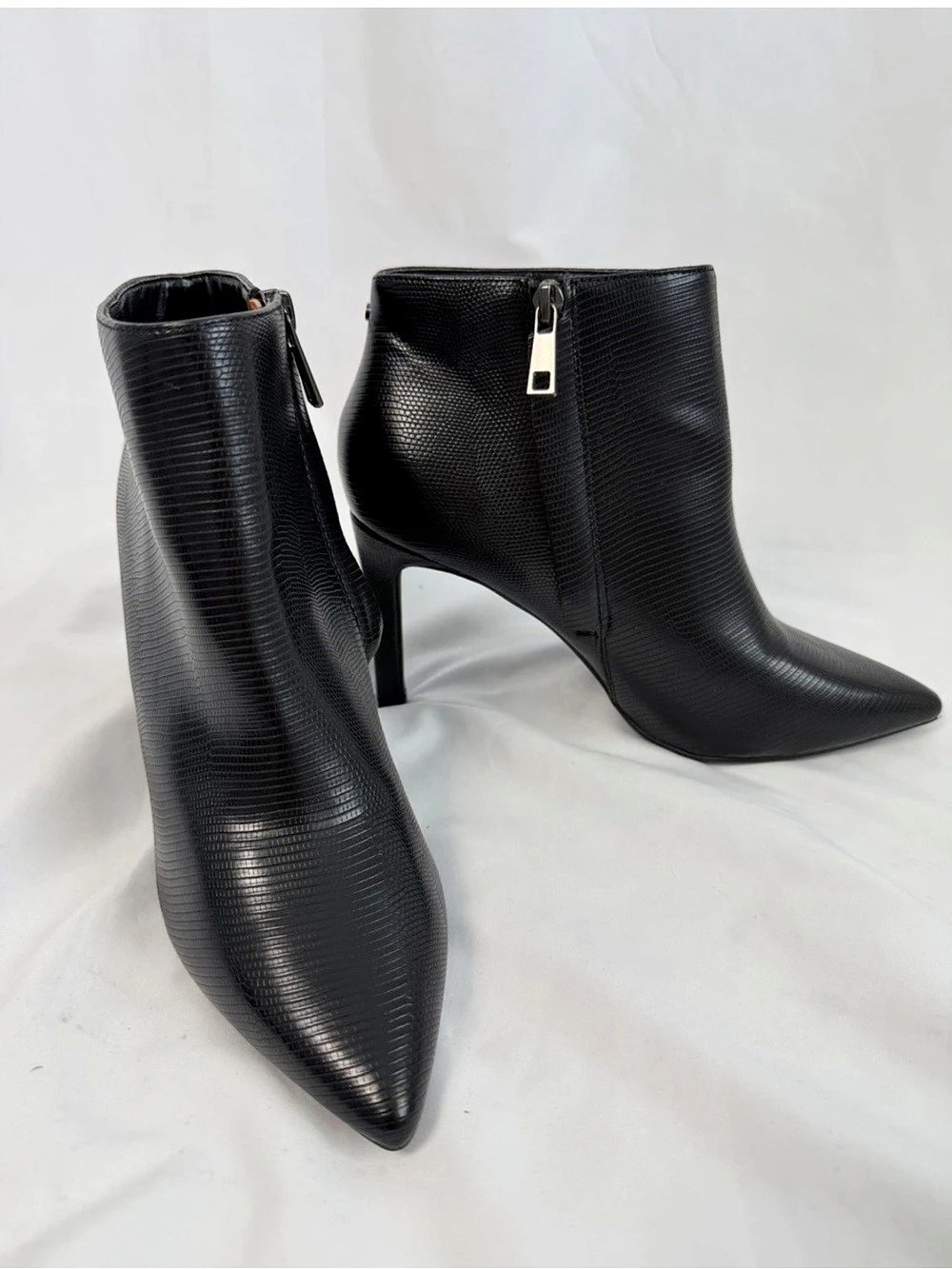 French Connection Ally-S Black Pointed-Toe Heeled Ankle Boots US 7